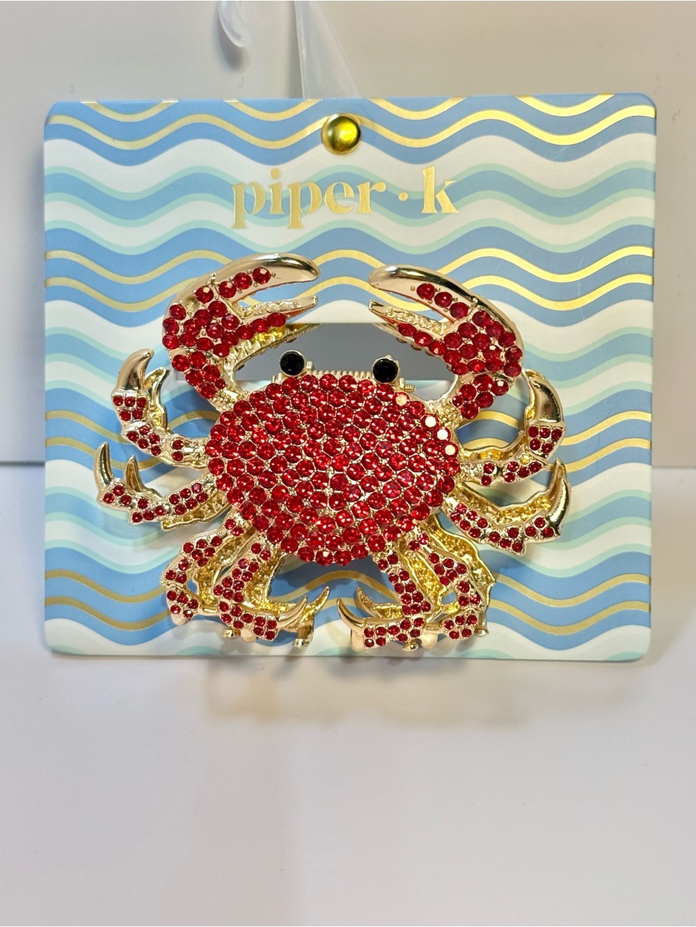 Piper K Red Rhinestone Crab Hair Claw Clip Gold Tone Coastal Nautical Sea Life